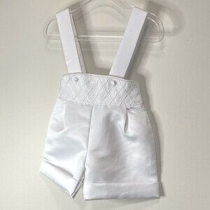 Shorts Infant Boys Sz Sm White Cuffed Faux Satin Suspenders Special Occasion